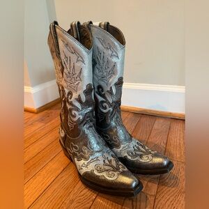 J.B. Dillon Silver and Black Heeled Boots